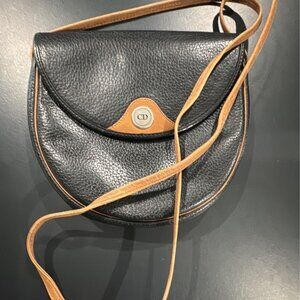 Vintage Christian Dior Black and Tan Leather Crossbody Bag
